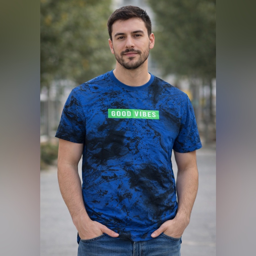 Good Vibes Men's Blue and Black Tee